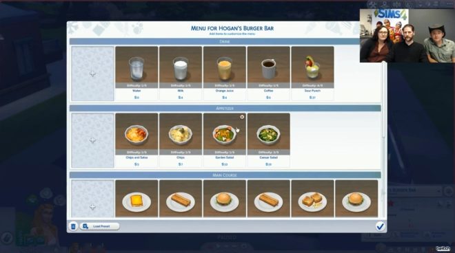 Sims 4 Dine Out Menu