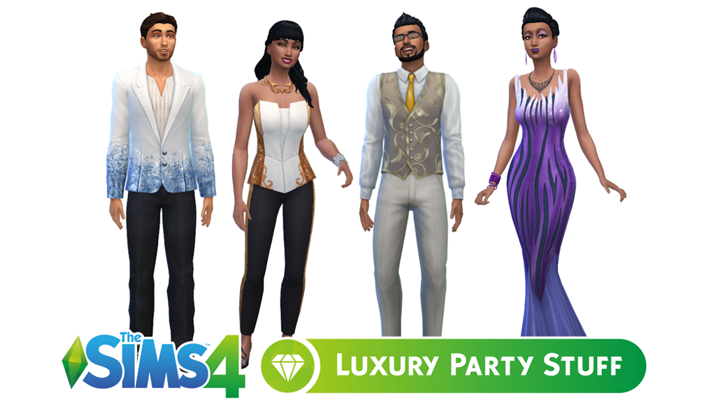 Luxury Party Stuff Hairstyles and Clothing in The Sims 4